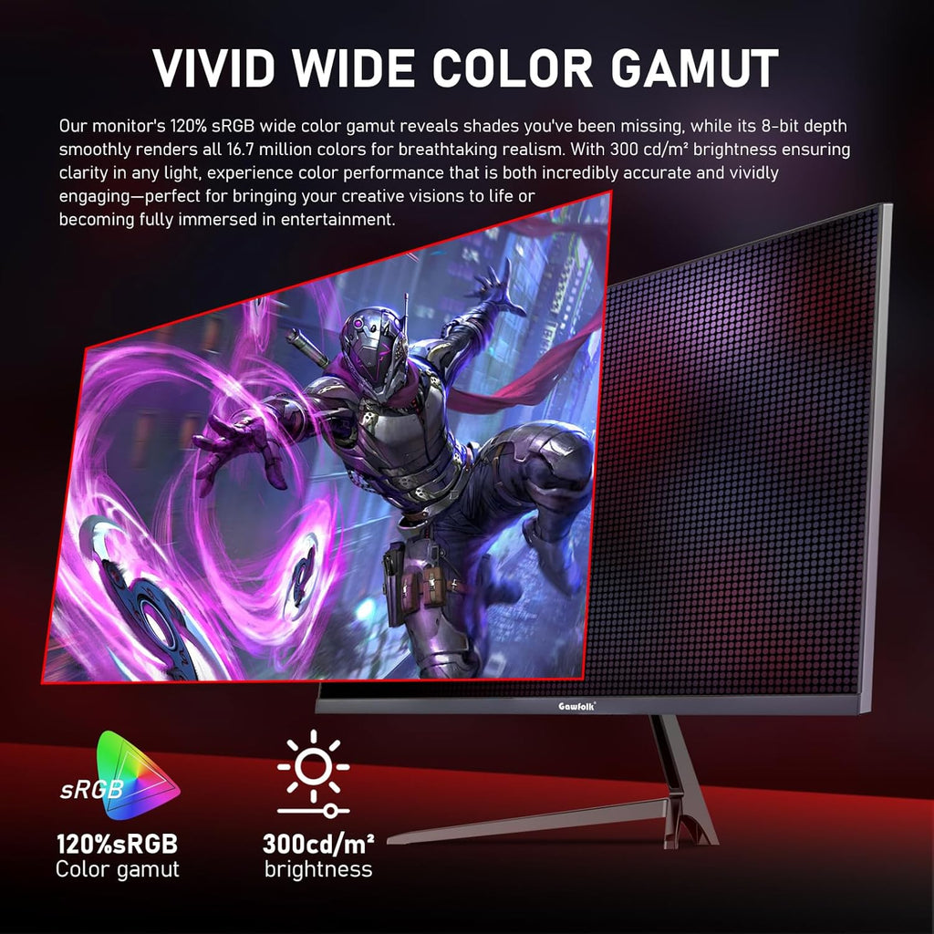 Gawfolk 27 Inch Gaming Monitor QHD (2560x1440), 260Hz, IPS Panel, 1ms Response Time, G-Sync & Freesync Compatible,Wall Mount Compatible 75 * 75mm,Black