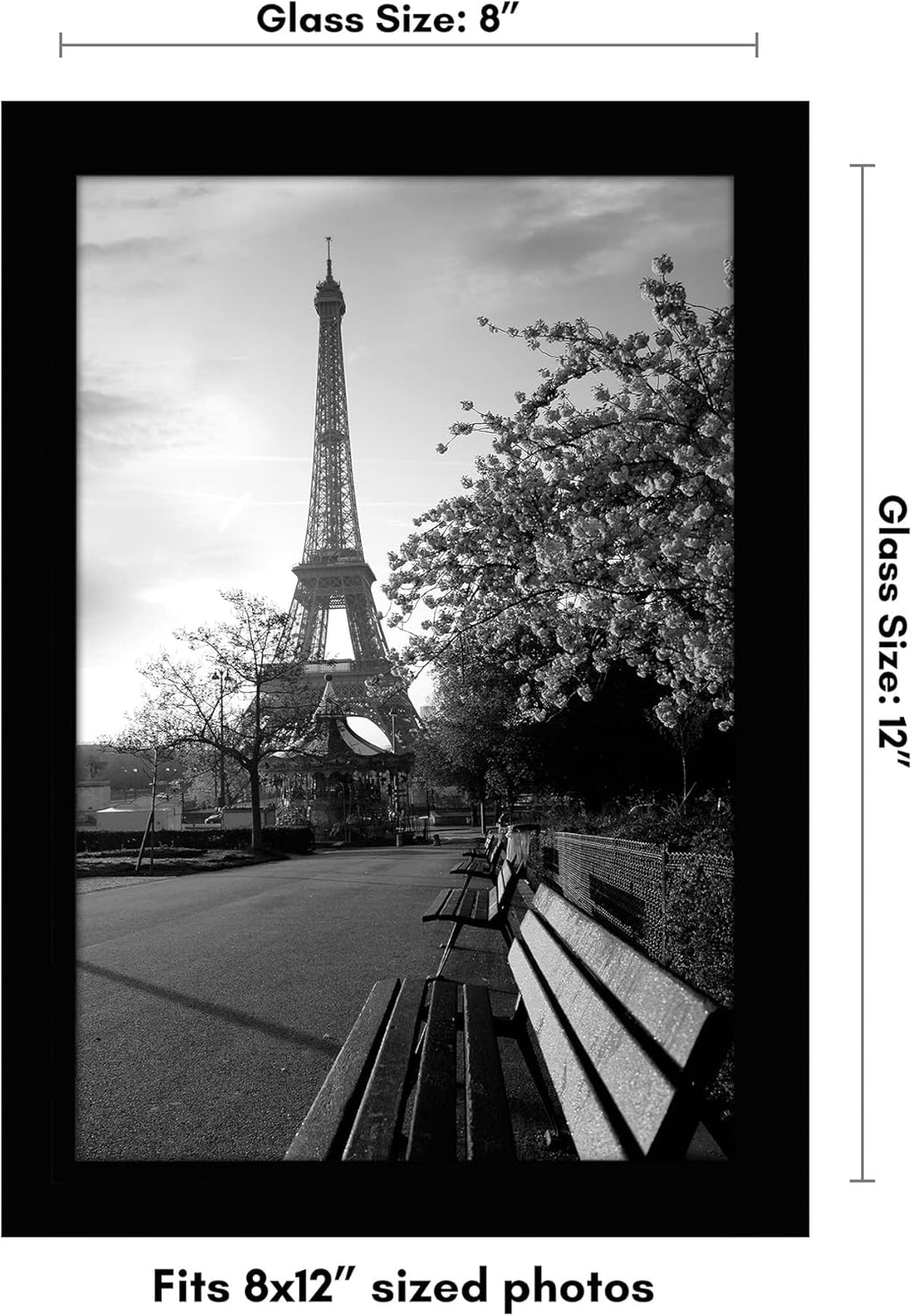 Americanflat 8x12 Picture Frame with Shatter-Resistant Glass - Signature Collection - Gallery-Style Frames Made of Engineered Wood - Photo Frame for Tabletop and Wall Display - Black