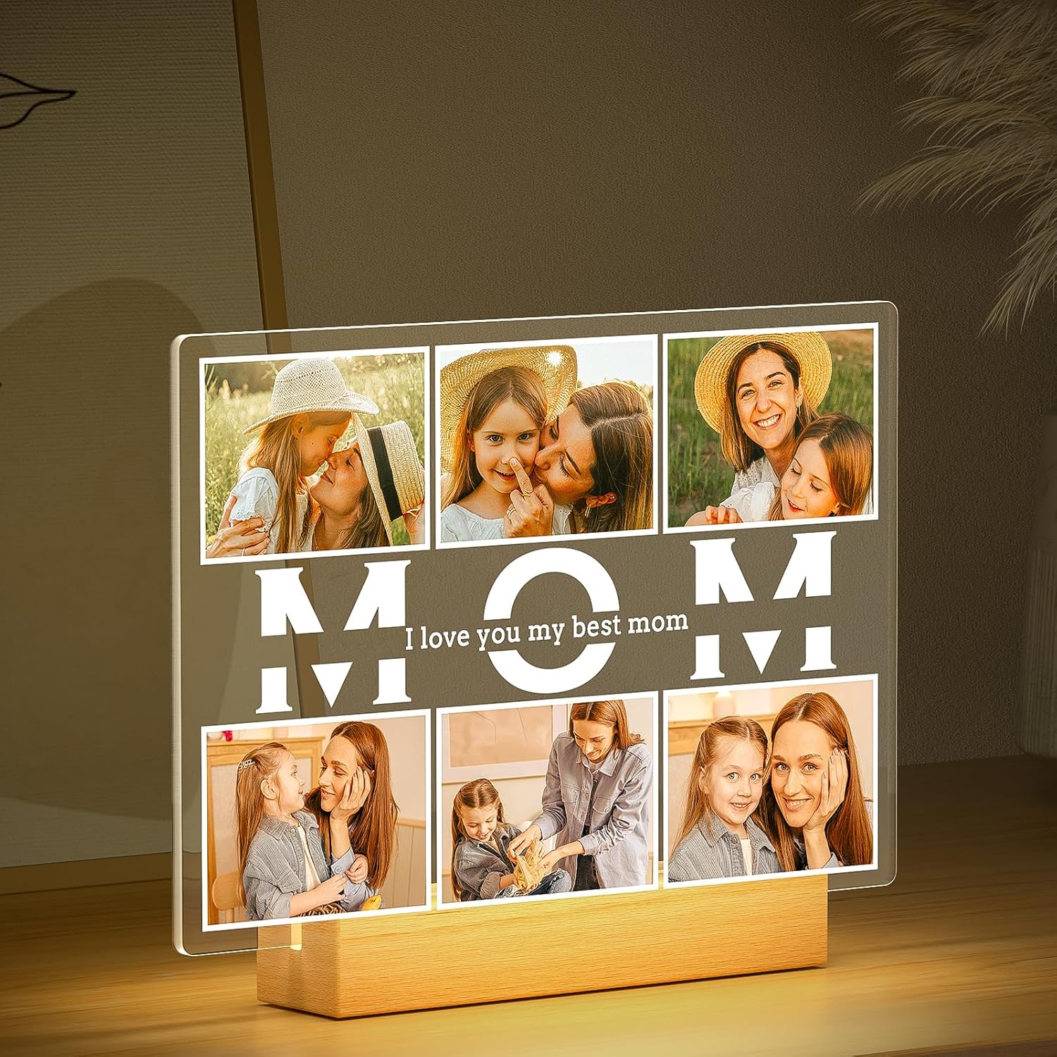 Personalized Birthday Gifts for Mom from Daughter Son, Custom Collage Picture Frames with Photos, Customized Photo Frame with Night Light, Personalized Gifts for Mom Kids Baby Family