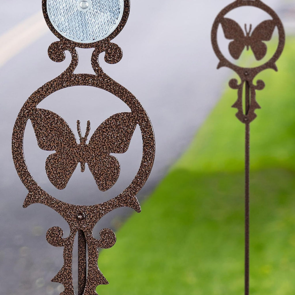 Touch of Class Pathways Reflective Driveway Marker Stake Set of Two for Outdoor Use | Butterfly Emblem Design | Personalized Tall Reflector Set of 2 | Weathered Bronze Durable Finish