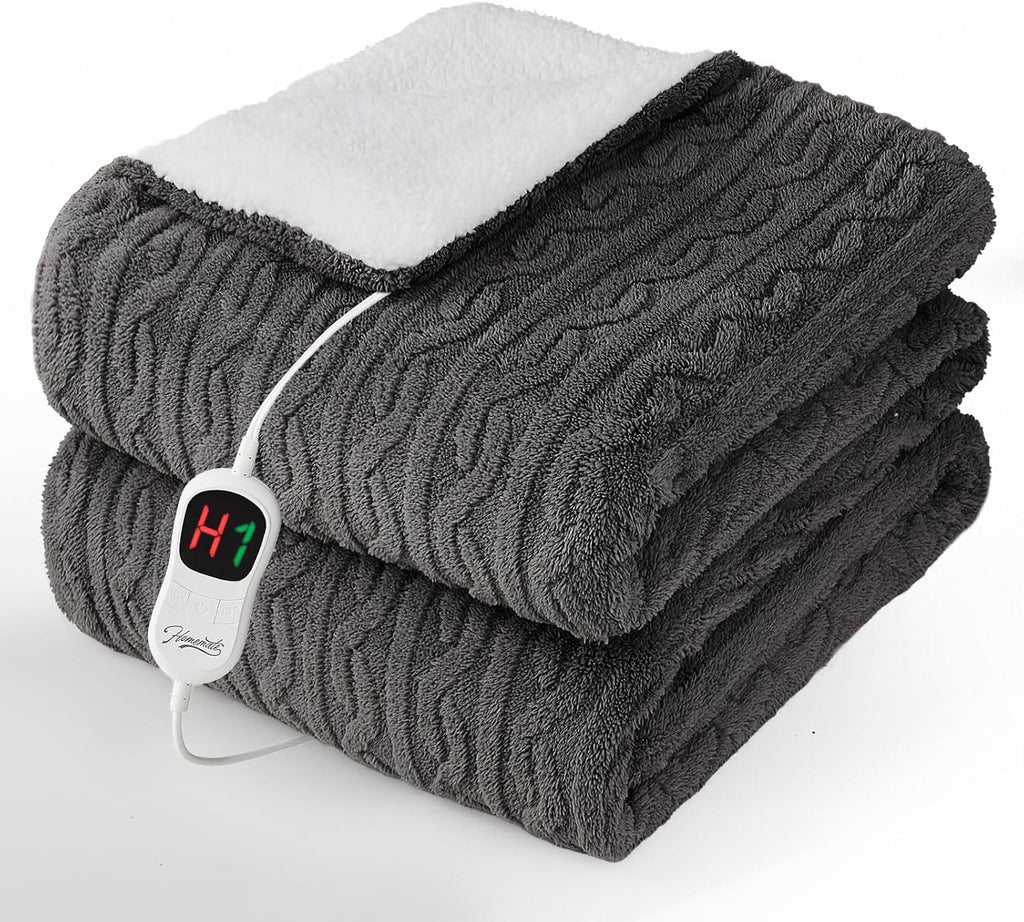 Homemate Electric Heated Blanket Twin - 62"x84" Heating Bed Blankets Throw with 10 Heating Levels 8 Hours Auto Off Fast Heating Over-Heated Protection Ultra Soft Warm Flannel ETL Certified