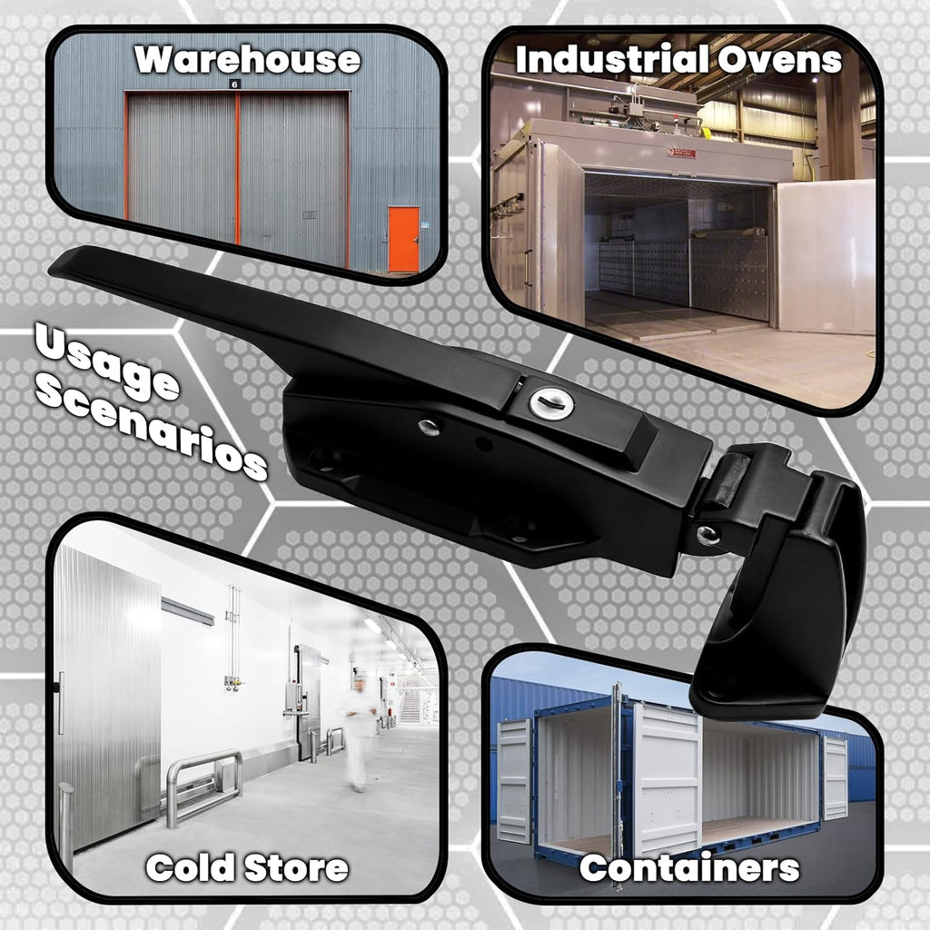 Walk in Cooler Door Closer Complete Latch Kit, Walk in Cooler Door Handle Radial Latch, Offset -1/5 In-3/5 in(Offset) and 5.9" Solid Metal Interior Release Handle（Frosted Black）
