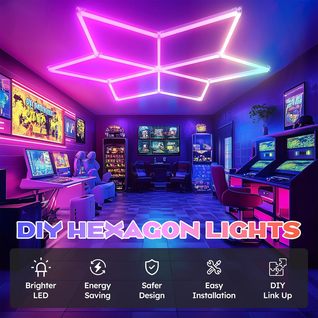 RGB Hexagon Garage Lights - 356 Colors Mode with Music Sync, 18-Piece LED Honeycomb Light Set for Garages, Workshops, Man Caves, Bedroom, Bars