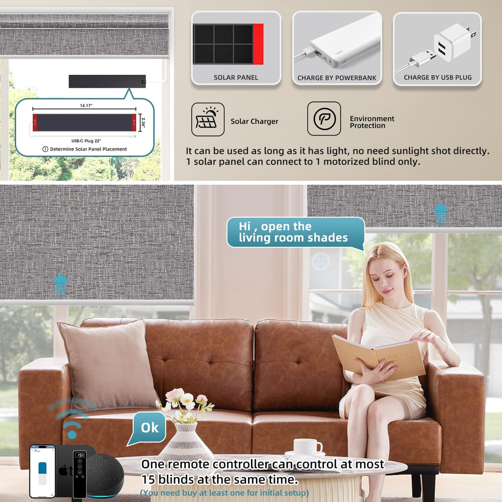 SmartWings Motorized 100% Blackout Shades Blinds, Custom Size, Cordless Window Shades with Rechargeable Battery, Work with Matter/Apple HomeKit, Alexa, Thread/Zigbee, Remote Optional, afar Midnight