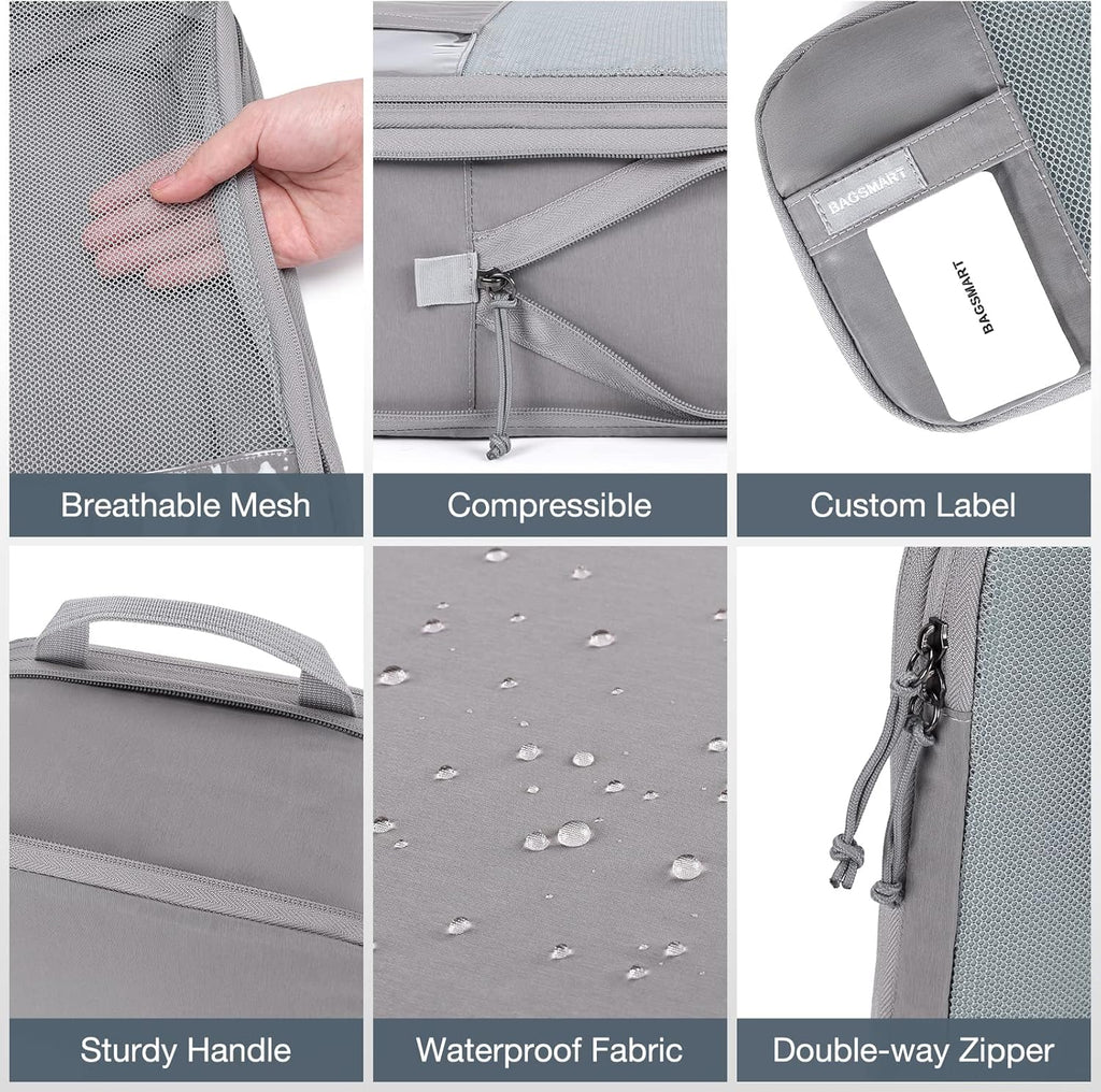 BAGSMART 6 Set /4 Set/2 Set Compression Packing Cubes for Travel, Lightweight Luggage Organizer Bags, Durable Space Saver Bags Travel Essentials