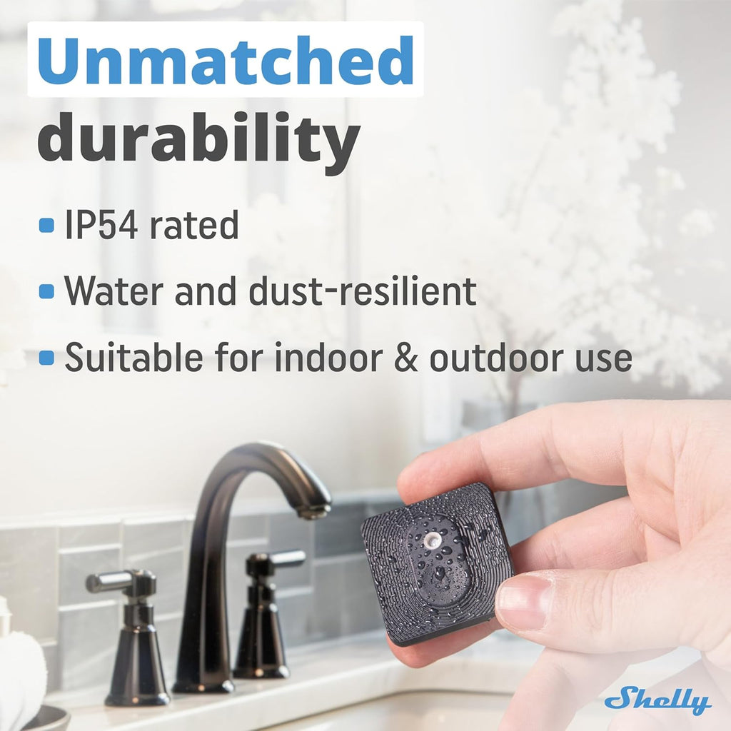 Shelly Bluetooth Smart Temperature & Humidity Sensor with Remote App Control & Monitoring, Home Assistant, Alexa, Google Home, Smart Scenes, IP54, Notification Alerts, Blu H&T Black