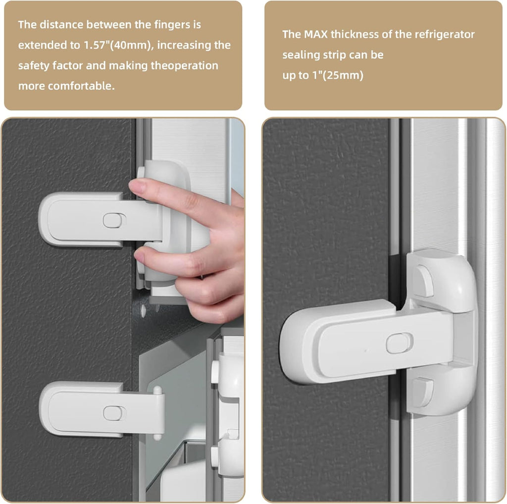 Refrigerator Fridge Freezer Door Lock For Kids, Baby Safety Fridge Lock,To Keep Door Closed, No Tools Required And Easy Installation (White)