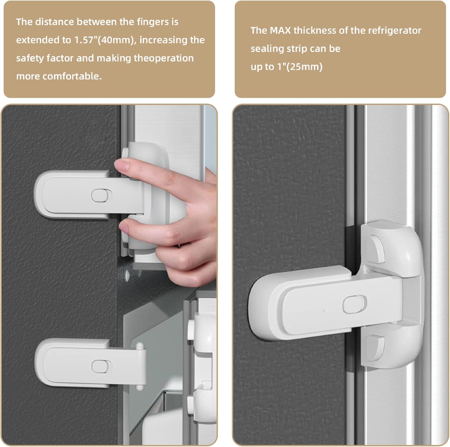 Refrigerator Fridge Freezer Door Lock For Kids, Baby Safety Fridge Lock,To Keep Door Closed, No Tools Required And Easy Installation (White)