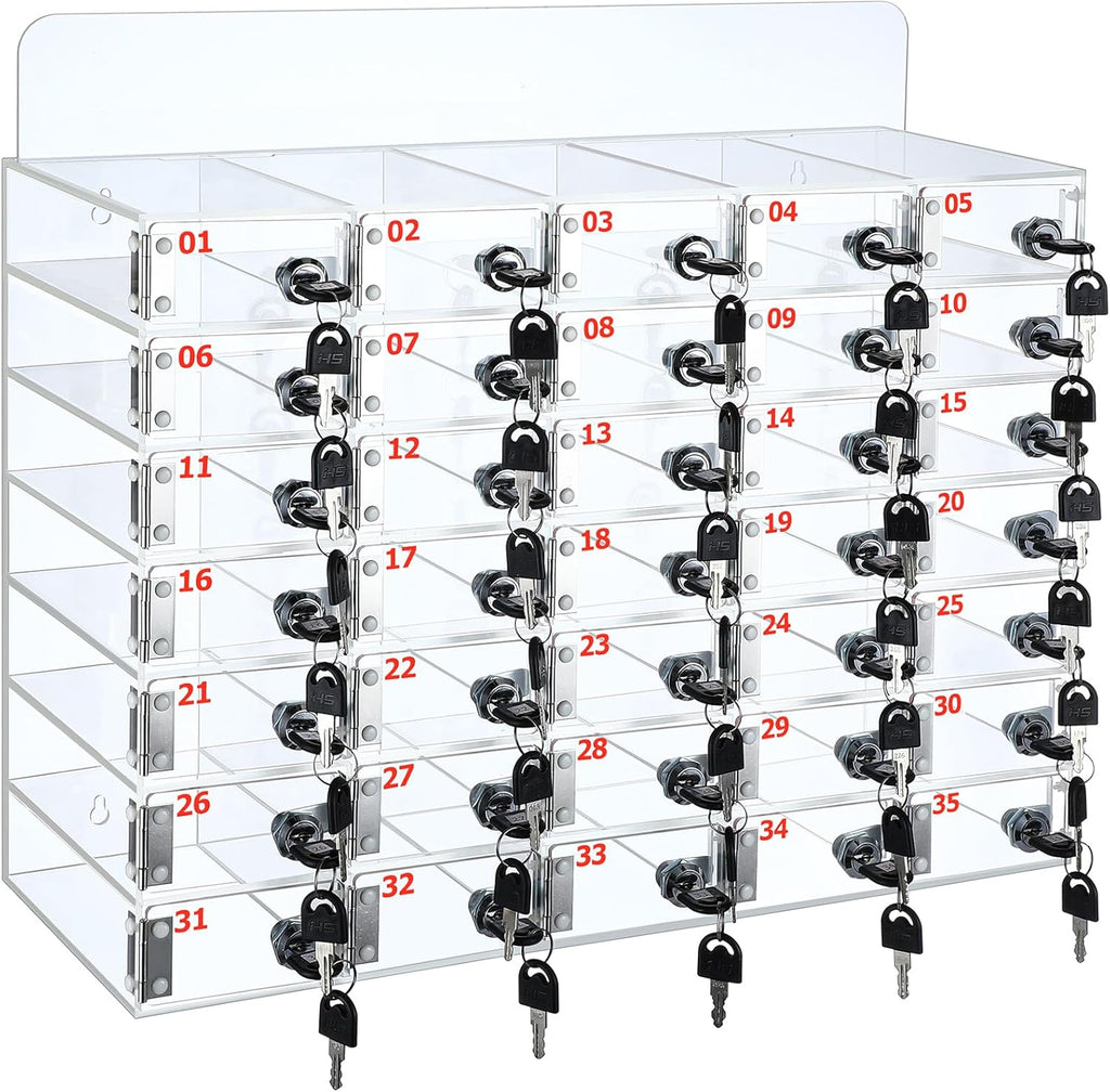 Threan 35 Slot Cell Phone Storage Box, Clear Cell Phone Storage Cabinet Wall Mounted, Including Door Locks and Keys for Office School Factory Classroom Students Staff