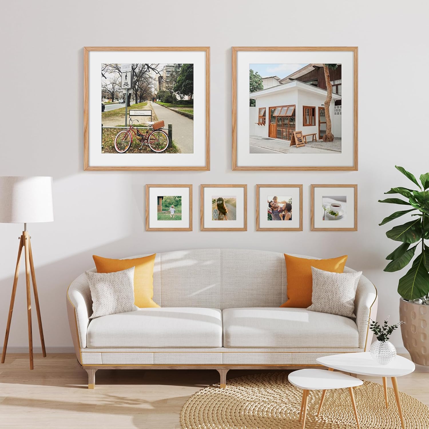 Fun Memories 20x20 Square Picture Frames, Rustic Solid Oak Wood Frame 20 x 20 for Wall, Wooden 20 by 20 Photo Frames with Tempered Real Glass, 20x20 Frame Matted to 16x16, Natural Color, Set of 2