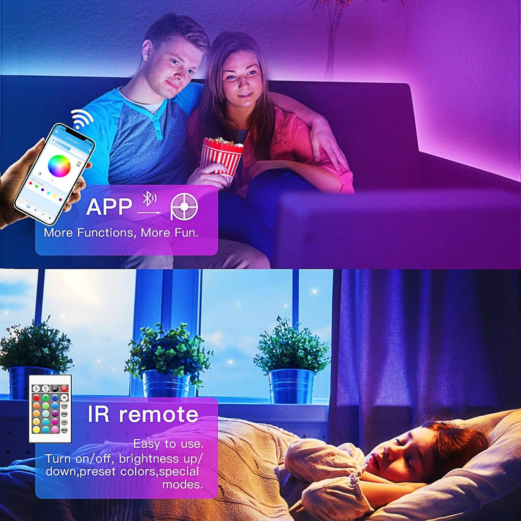 TJOY 60ft Bluetooth LED Strip Lights, Music Sync LED Lights Strip,RGB Color Changing Lighting with Remote,Smart Phone APP Control,Lighting for Bedroom,Ceiling,Room DIY(APP+Remote +Mic/60ftx1)