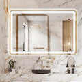 Rectangle LED Bathroom Mirror, 48"x30" Anti-Fog Double Touch Lighted Wall Vanity Mirror 45° Beveled Metal Frame Stepless Adjustable Color Temperature Smart Mirror 3000K-6000K, Gold