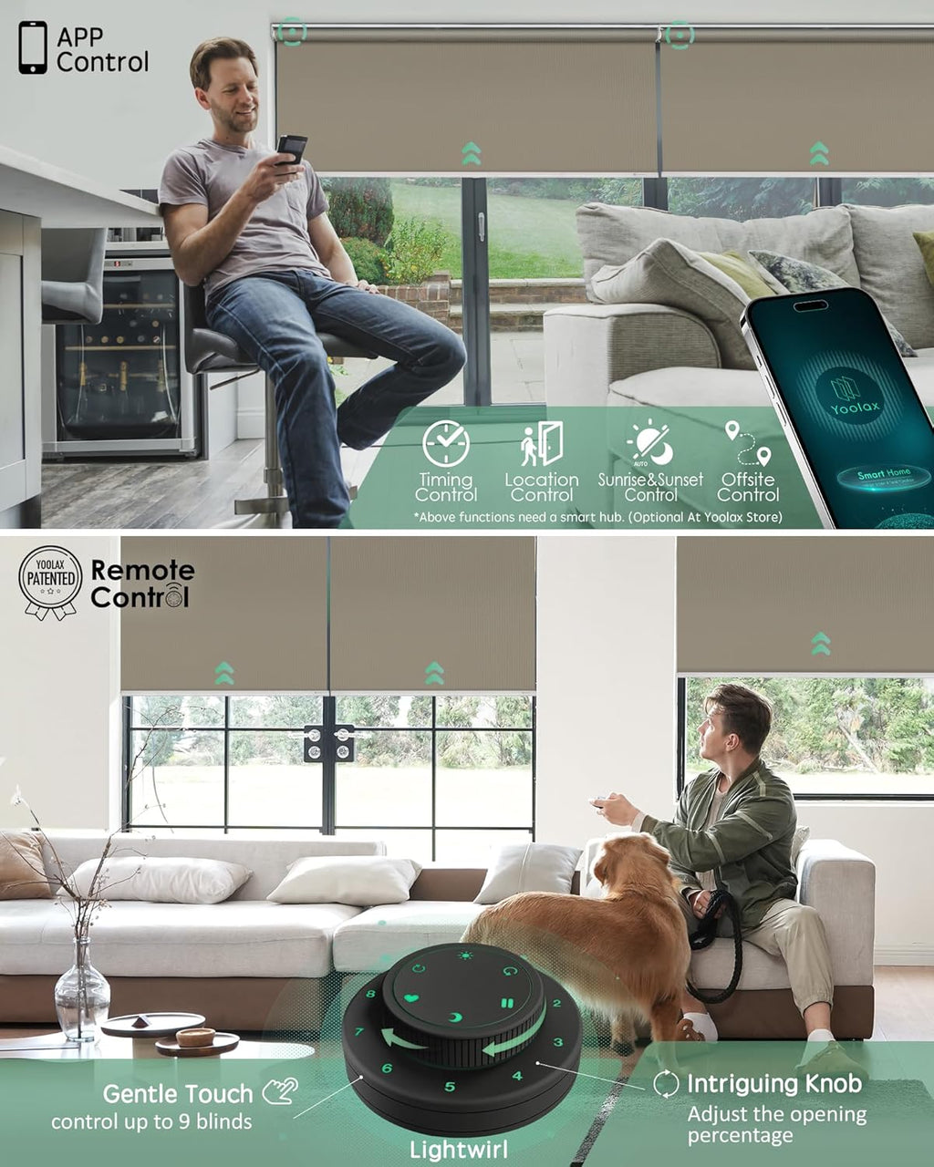 Yoolax Motorized Blinds with Remote, Blackout Smart Blinds for Windows Motorized Waterproof Roller Shades, Automatic Window Shades Work with Alexa Custom Size (Blackout-Vinyl Light Coffee)