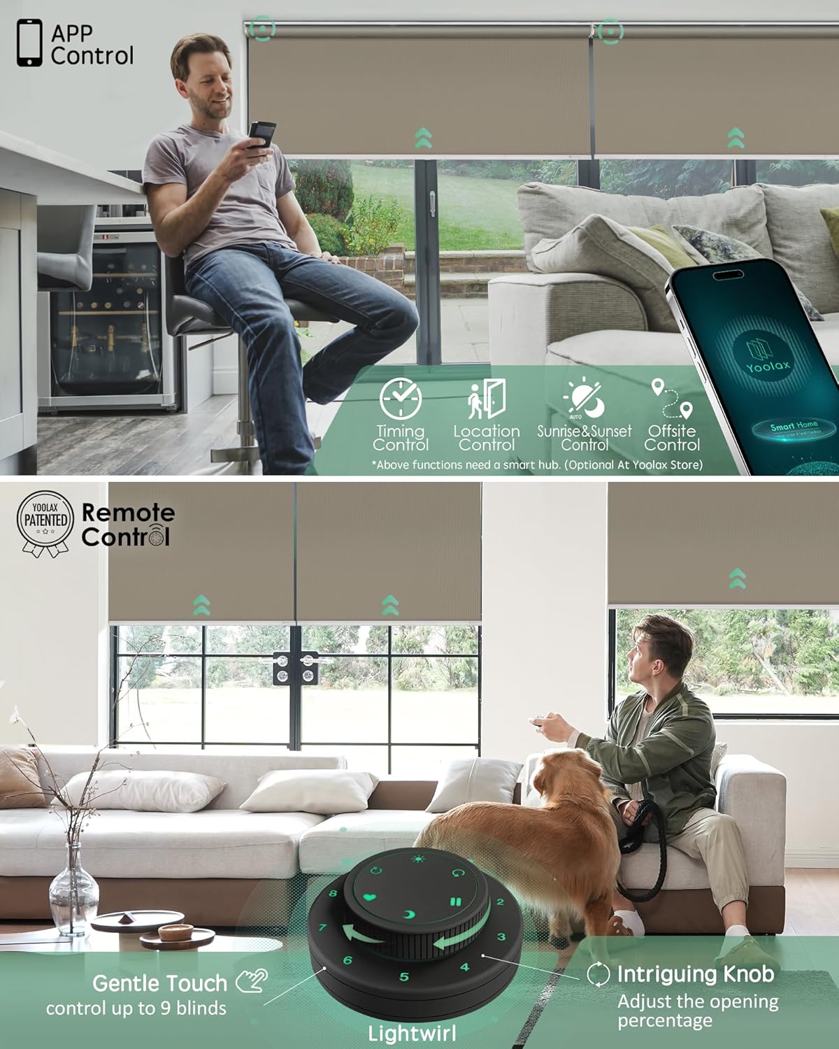 Yoolax Motorized Blinds with Remote, Blackout Smart Blinds for Windows Motorized Waterproof Roller Shades, Automatic Window Shades Work with Alexa Custom Size (Blackout-Vinyl Light Coffee)