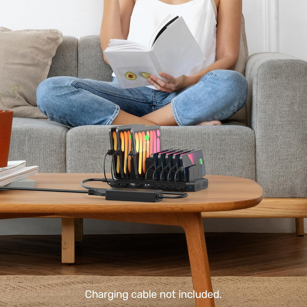 Alxum USB Fast Charging Station with Quick Charge 3.0, 10 Port Charging Stand for Multiple Devices, Compatible with iPad, iPhone, Samsung Galaxy, Black