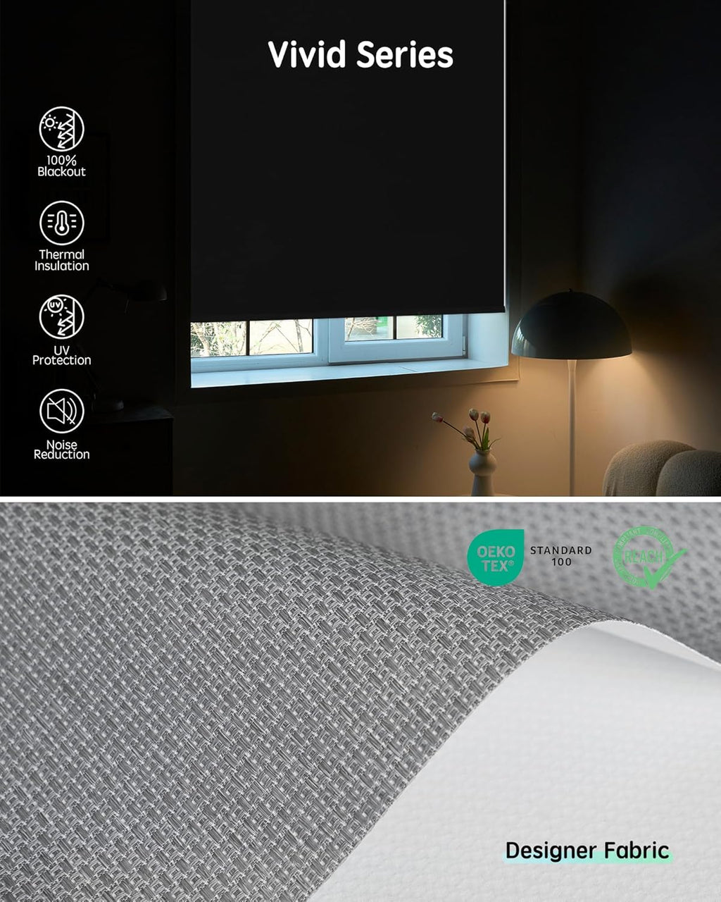 Yoolax Motorized Blinds with Remote, Smart Blinds for Windows Blackout Automatic Shades Compatible with Alexa Remote Control Roller Window Shades with Valance, Custom Size (V-Jungle Grid Light Gray)