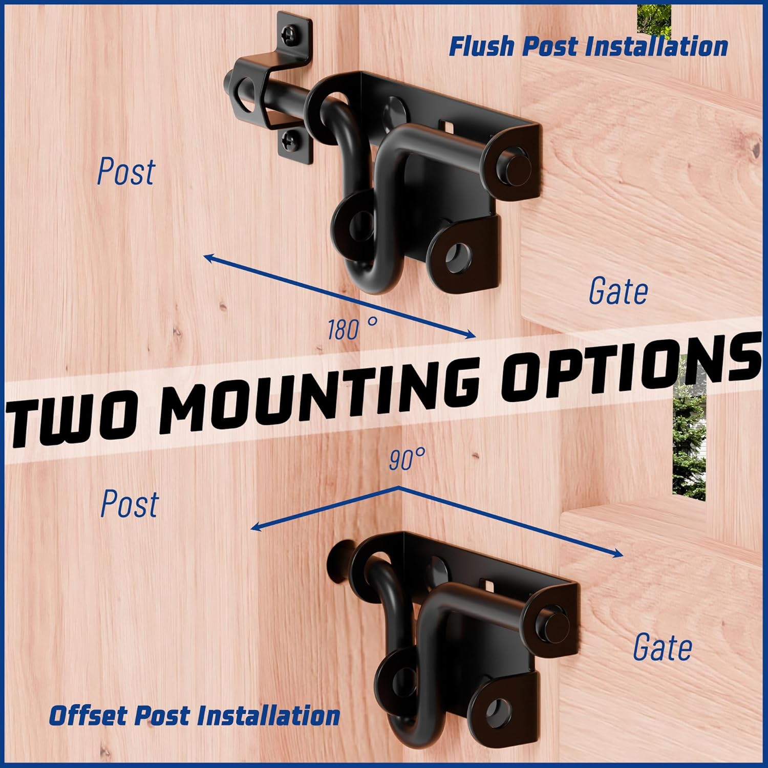 TRIPLE DEER Heavy Duty Sliding Bolt Gate Latch with Padlock Hole & Carriage Bolt, Slide Bolt Hardware for Wooden Fence/Yard Fence/Shed Door/Barn Door, Black, 2 Pack