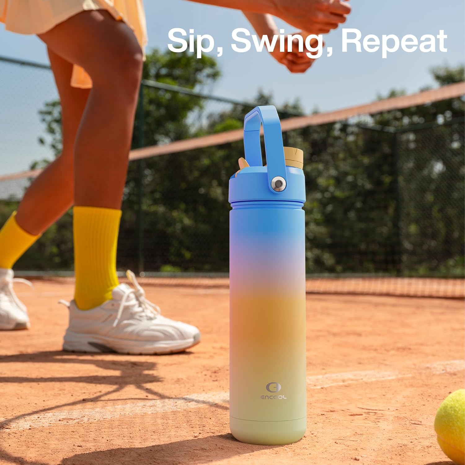 ENCOOL Insulated Water Bottle with Straw Stainless Steel Water Bottle, Leak-Proof, BPA-Free, Double Wall Vacuum Keeps Cold for 24 Hours for Sports, Travel, School (26 oz, Sunny Breeze)