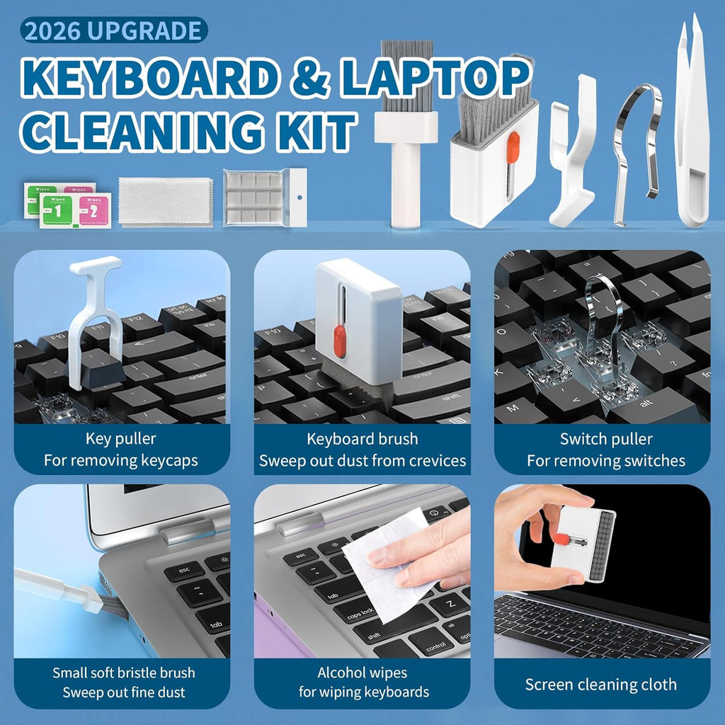 2026 Upgrade Phone Cleaning Kit 47PCS, iPhone Cleaning Kit, Airbud AirPods Cleaning Kit, Keyboard Cleaning Kit, Charging Port Cleaner for Apple Lightning/Android USB-C (White)