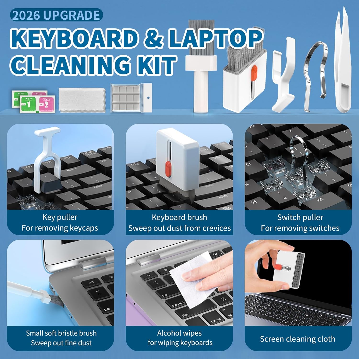 2026 Upgrade Phone Cleaning Kit 47PCS, iPhone Cleaning Kit, Airbud AirPods Cleaning Kit, Keyboard Cleaning Kit, Charging Port Cleaner for Apple Lightning/Android USB-C (White)