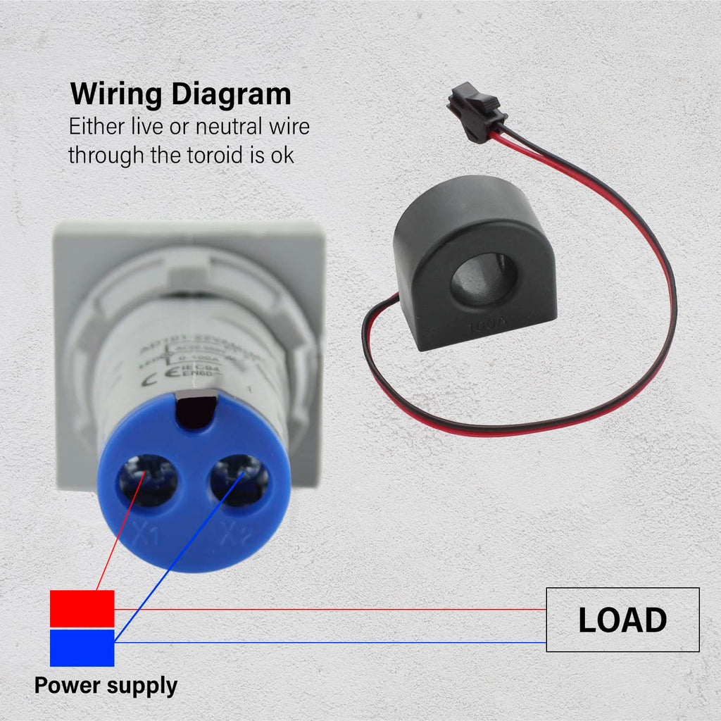 LED Voltage Display Panel Mount Volt Amp Meter, AD101-22VAMS 22mm Square Voltmeter and Ammeter, AC50-500V Voltage and 0-100A Current Meter, Blue (1 Pack)