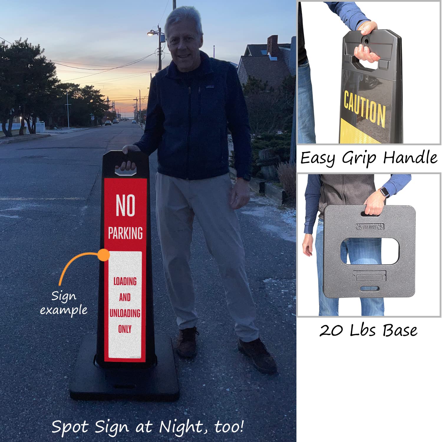 SmartSign No Parking Loading And Unloading Only LotBoss Vertical Panel Sign Kit with Rubber Base, Double-Sided, 7.875" x 35.5" 3M Engineer Grade Reflective Parking Lot Sign, Plastic Frame, USA-Made