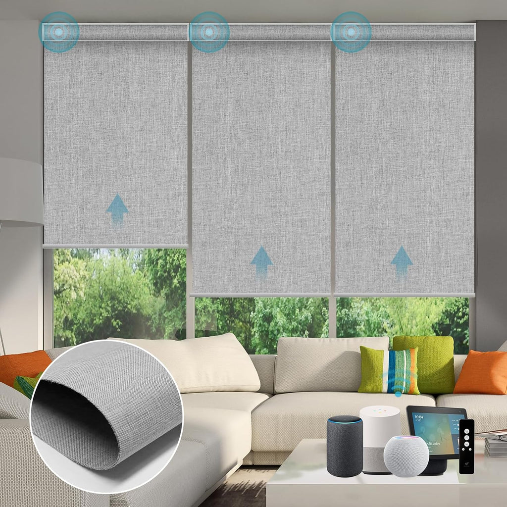 SmartWings Motorized Blinds Shades for Window Remote Control Work with Apple Homekit Thread Z-Wave Alexa Blackout Dual-Sided Automatic Smart Roller Shade Customized 16"-110" W (Bouvardia Light Grey)