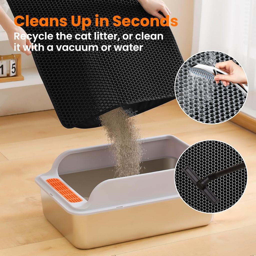 Jumbo Cat Litter Mat, 46x26 Inches Double Layer Honeycomb Litter Trapping Mat, Non Slip Waterproof Urine Proof Extra Large Cat Litter Box Mat, Kitten Supplies and Essentials, XXL, Black