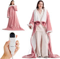 Bedsure Wearable Heated Blanket with Foot Pocket - Electric Snuggle Blanket for Adult with Sleeves, Winter Gifts for Mom Women Girlfriend, Warm Sherpa Heating Throw, Auto Shut Off, 50 x 71+18", Pink