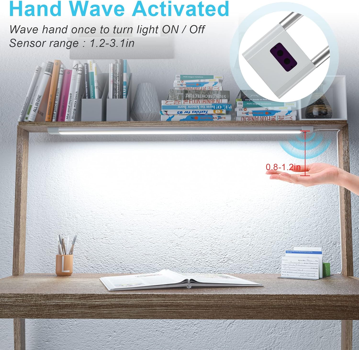 WOBANE Under Counter LED Lighting, Hand Wave Activated Lighting,Under Desk Light Bar,24 inch Dimmable Panel for Kitchen,Shelf,Cupboard,Closet,Workbench,Cabinet,6000K White