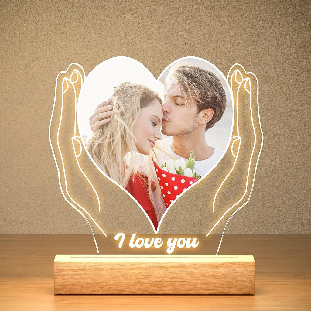 Personalized Anniversary Couple Gifts for Women & Men, Custom Picture Frame with Photo, Custom Photo Frame with Night Light, Personalized Valentines Day Gifts for Her & Him