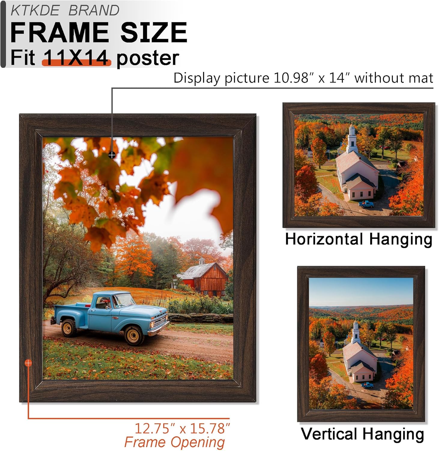 KTKDE 11x14 Picture Frame Set of 3,Walnut Wooden frames, Vertical & Horizontal Wall Hanging for Wall Display,Studio Gallery Photo Frame for Photos, Posters & Art Prints