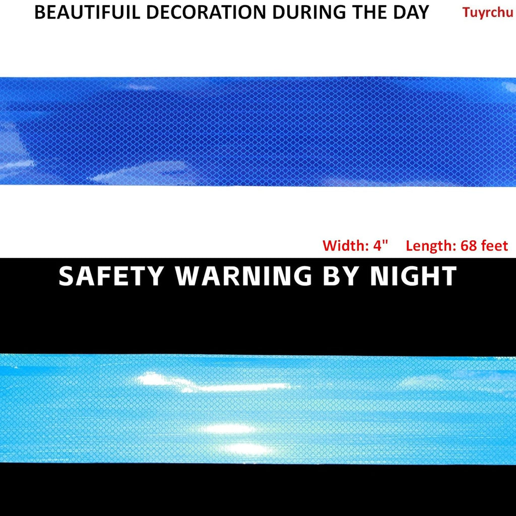Non Fading Blue Reflective Tape Outdoor Waterproof 4 inch, High Visibility Warning Industrial Marking Tape, Safety Stickers (68 feet)