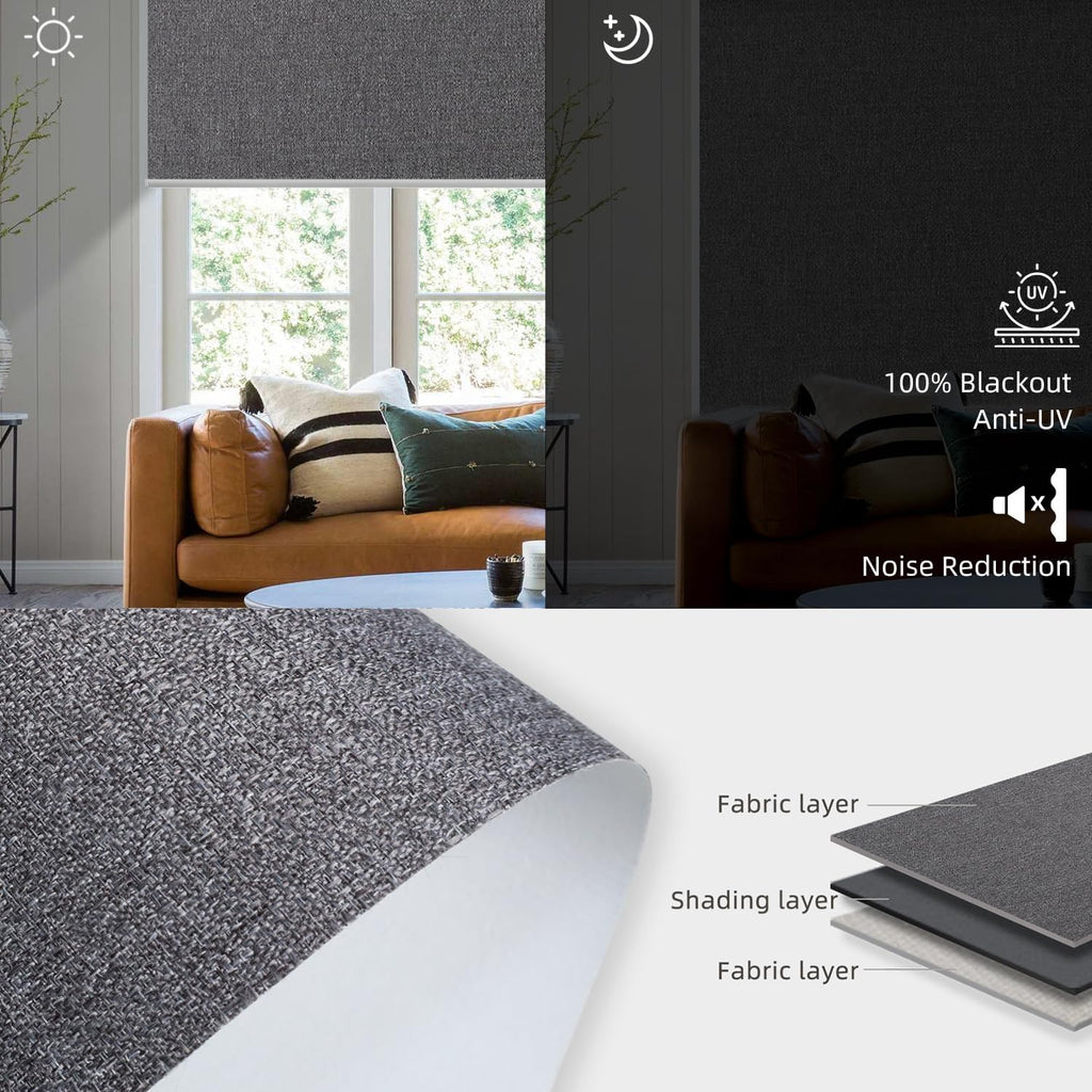 SmartWings Motorized Blackout Roller Blinds Work with Matter Homekit Z-Wave Thread Alexa Google, Smart Window Shades for Bedroom, Cordless Remote Control Customized 16"-110" W, Eclipse Anchor Grey