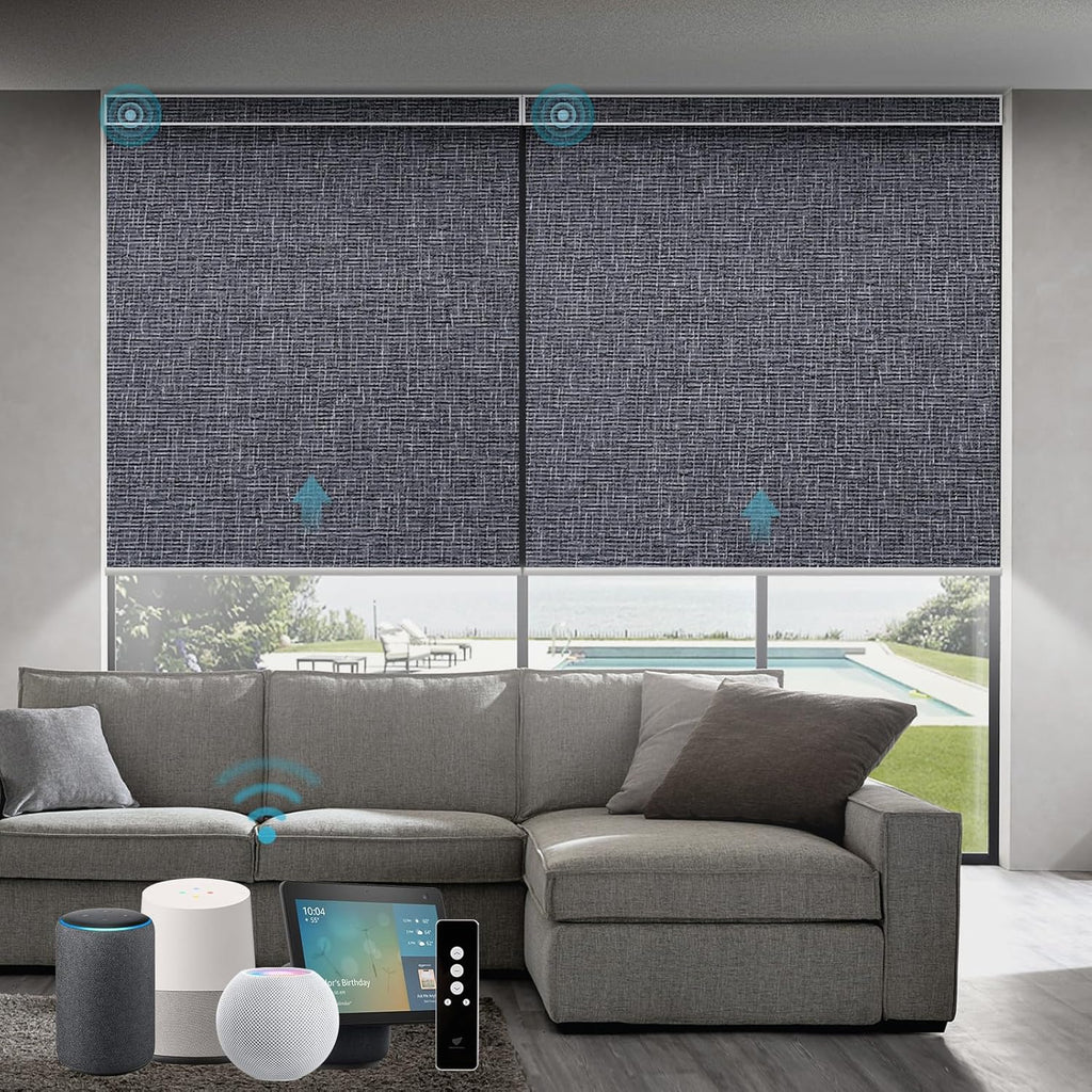 SmartWings Motorized Blackout Roller Blinds Work with Matter Homekit Z-Wave Thread Alexa Google, Smart Window Shades for Bedroom, Cordless Remote Control Customized 16"-110" W, Eclipse Charcoal