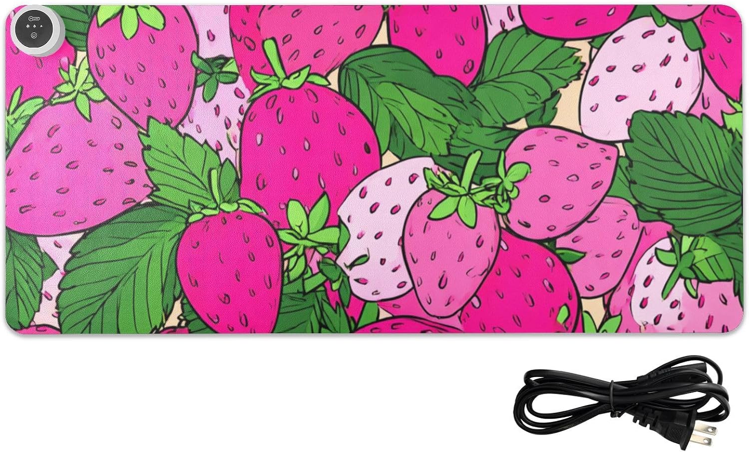 Heated Desk Pad Mouse Pad 31.5x13 Inch PU Leather Desk Mat with 3 Heat Levels Large Mouse Gaming Computer Laptop Mat Pink Cute Strawberries
