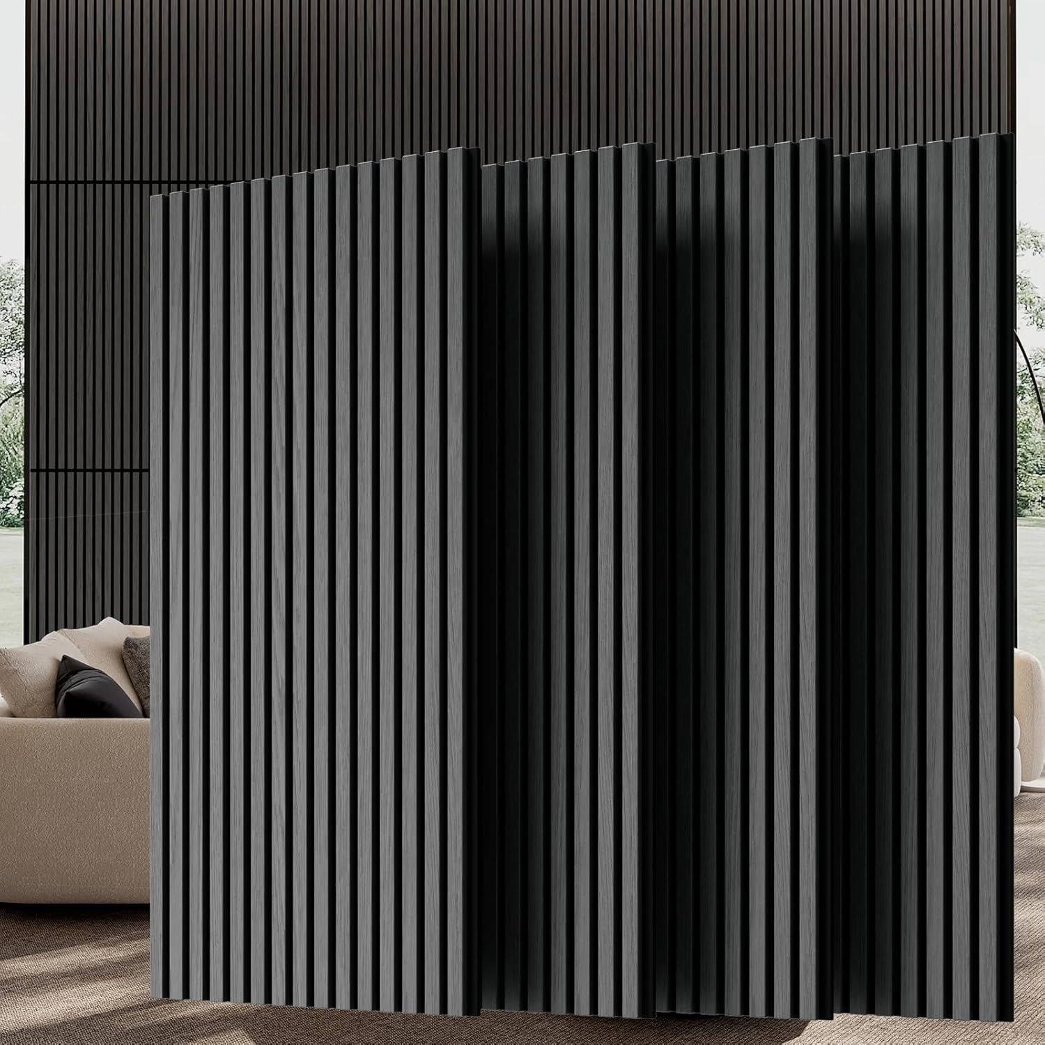 Wood Wall Panels, 45.3" x 23.6" Acoustic Panels for Wall and Ceiling, 3D Fluted Sound Absorbing Panel for Interior Wall Decor Noise Reduction (4Pcs-Gray)