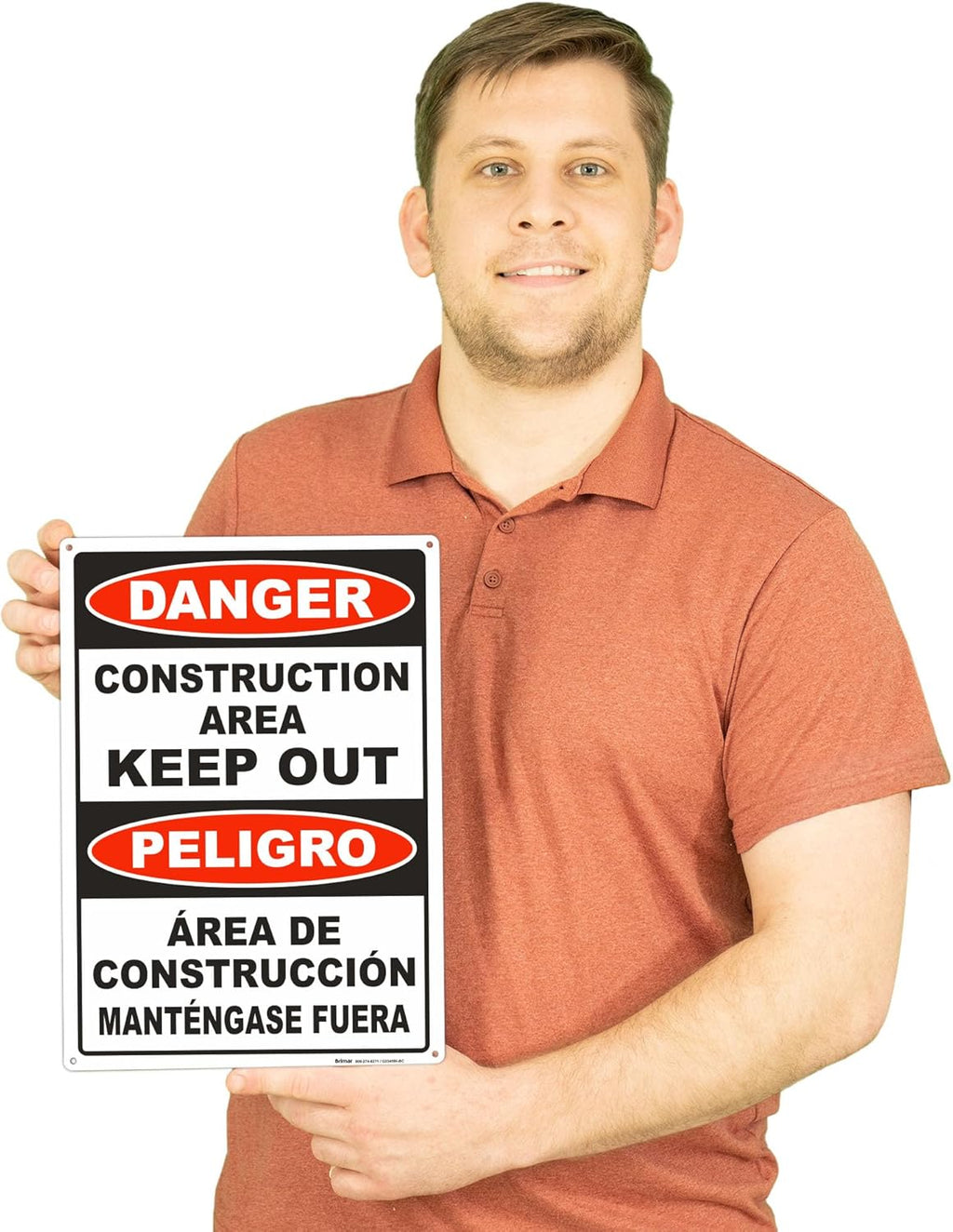 Brimar - 10" x 14" - Bilingual Danger Construction Area Keep Out Sign - .055″ Polyethylene Plastic - Bold Text - Easy Installation