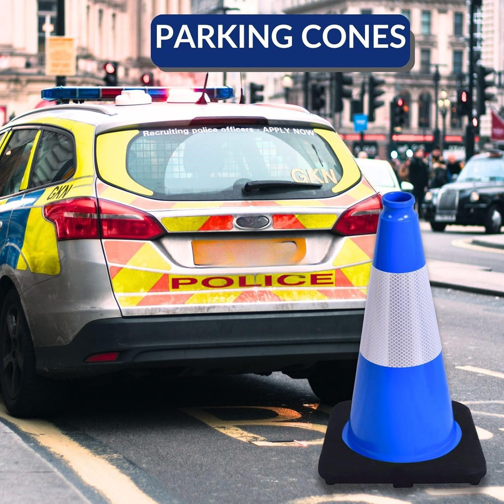 BESEA 6Pack 18 Inch Blue Traffic Cones with 6 Inch Reflective Collar, Heavy Duty PVC Safety Cones with 10.5 x 10.5 Inch Base for Parking, Driving Practice, Sports Training, and Construction