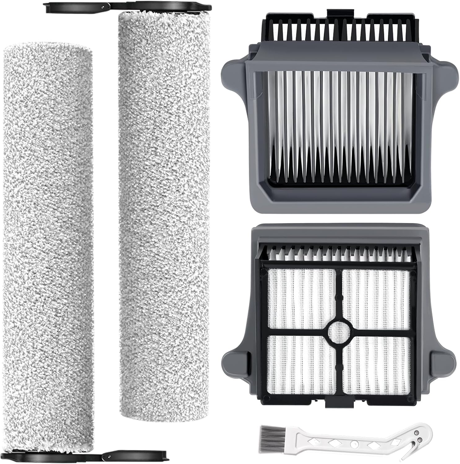 Only Floor ONE S7 Steam Roller Brush Replacement and Vacuum Filter Kit Compatible with Tineco Floor ONE S7 Steam Cordless Wet Dry Vacuum Replacement Parts,2 Roller Brushes,2 Filters,1 Cleaner Brush