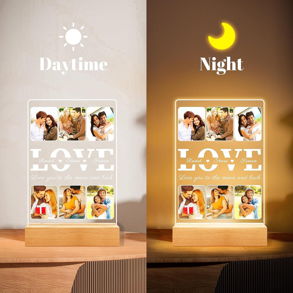 Personalized Picture Frame with Photo, Custom Photo Frame with Night Light, Custom Picture Frames, Customized Anniversary Valentines Day Gifts for Her Him Women Men Girlfriend Boyfriend Couples