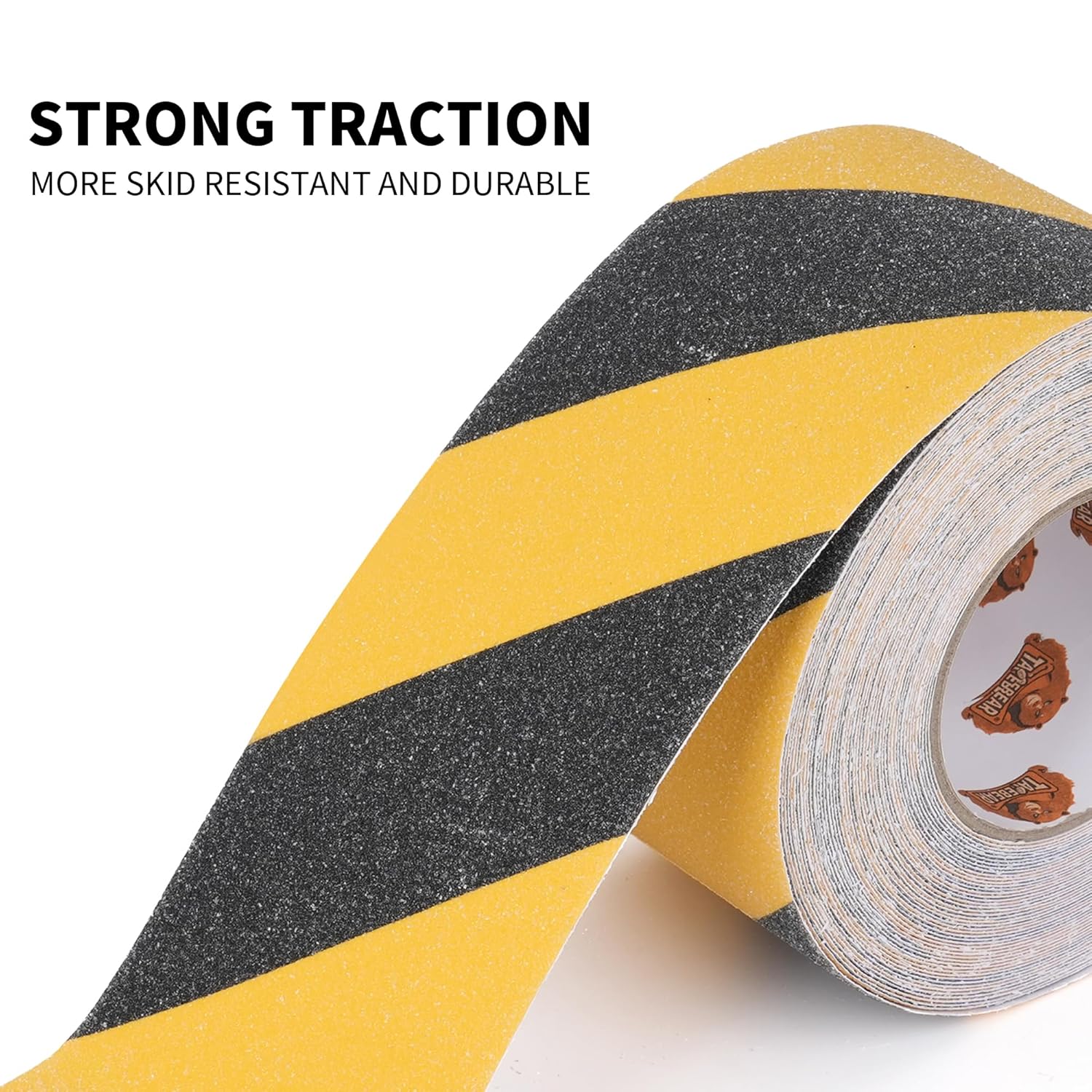 TAPEBEAR Non Slip Hazard Tape 4inch x 60feet, Black and Yellow Safety Tape, Anti Slip Caution Tape Roll, Nonslip Warning Floor Tape for Indoor Outdoor Steps Stairs, Strong Grip Tape
