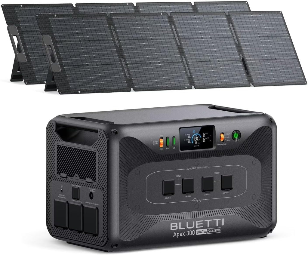 BLUETTI Apex 300 Solar Generator (2025 New) with 2 200W Solar Panels, 2764.8Wh LFP Battery Backup with 6 3840W AC Outlets (7680W Surge), 120V/240V Dual Voltage, Ideal for Camping and Off-Grid Living
