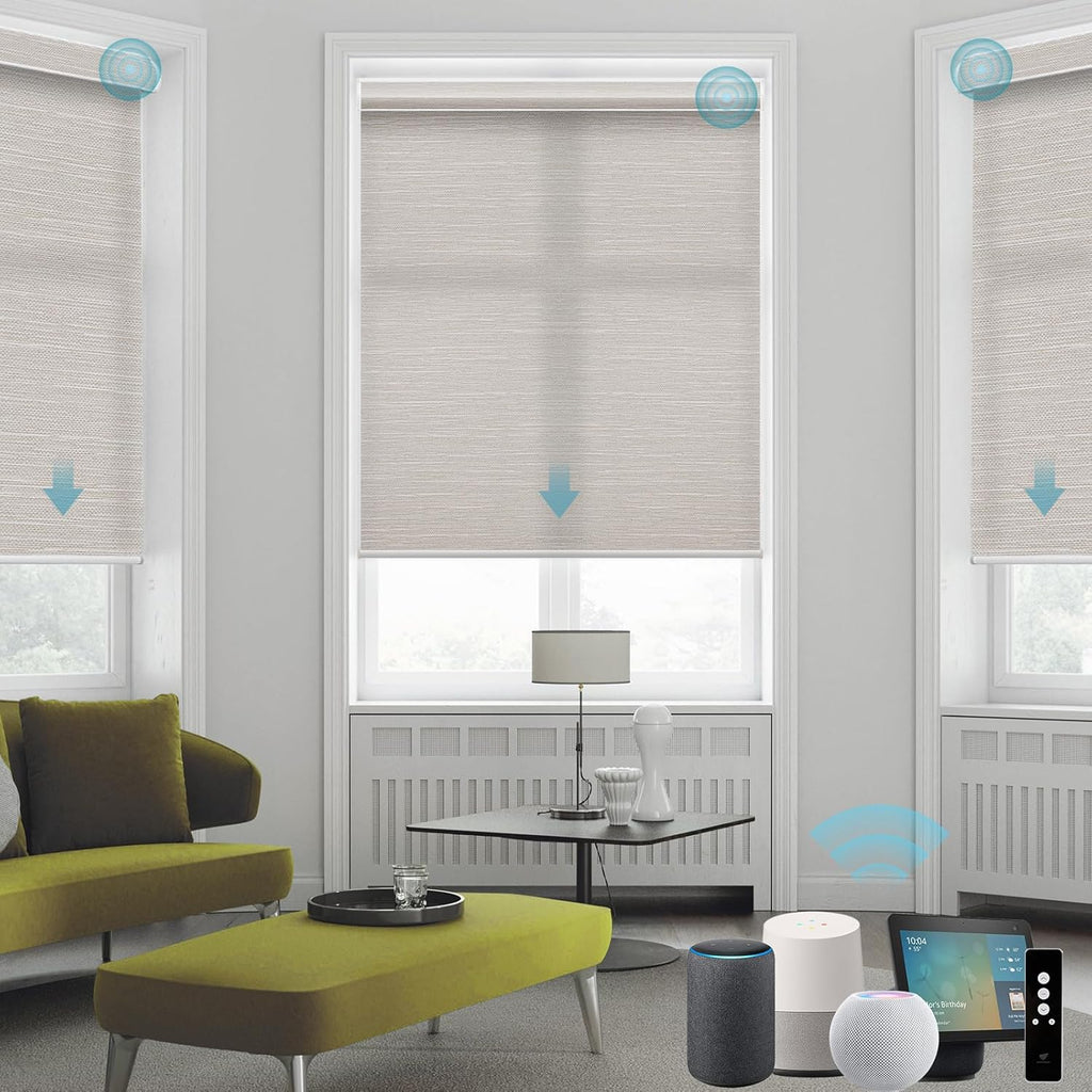 SmartWings Motorized Smart Blinds for Windows in Light Filtering, Electric Remote Roller Shades Compatible with Alexa/Google Home/Homekit, Custom Up to 110”W x 148”H, Essential Translucent Cream