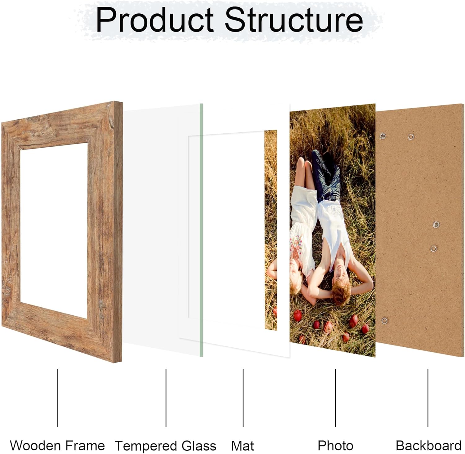 iRahmen 4x6 Picture Frame with HD Tempered Glass, Display Pictures 3.5x5 with Mat or 4 x 6 Without Mat, Wood Photo Frame for Tabletop and Wall (Rustic Brown, 1 Pack)