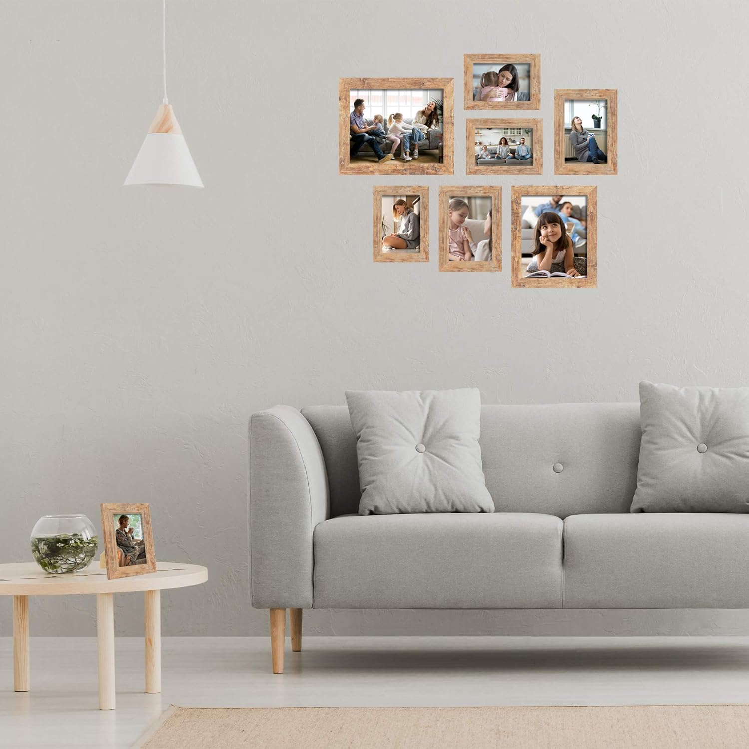 iRahmen 4x6 Picture Frame Set of 4, High Definition Real Glass Rustic Brown Frame, 4 x 6 Wood Photo Frames for Tabletop Display and Wall Mounting