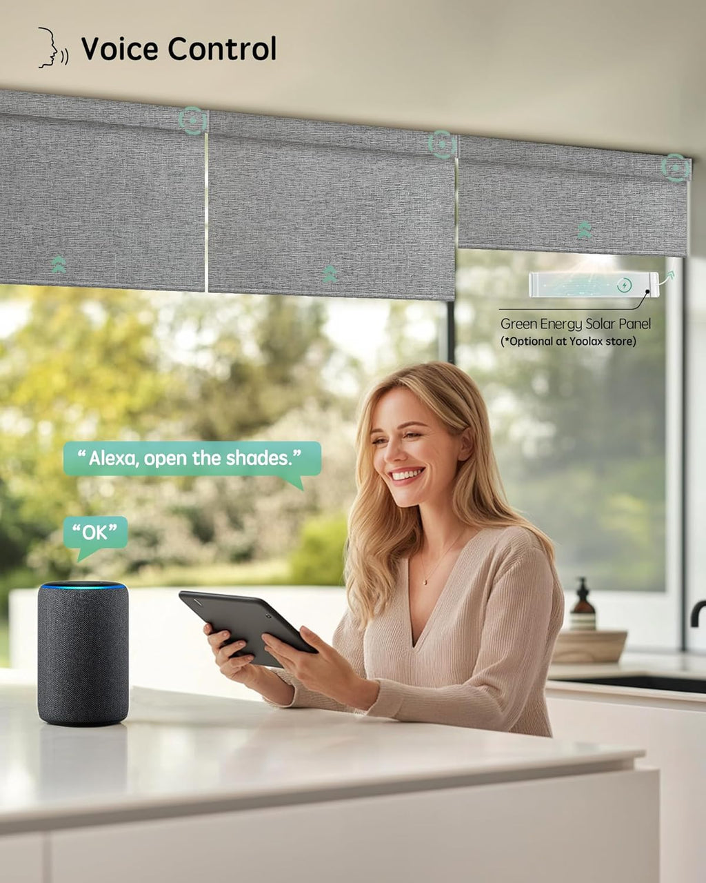 Yoolax Motorized Blinds with Remote, Smart Blinds for Windows Blackout Automatic Shades Compatible with Alexa Remote Control Roller Window Shades with Valance, Custom Size (V-Canyon Grey)