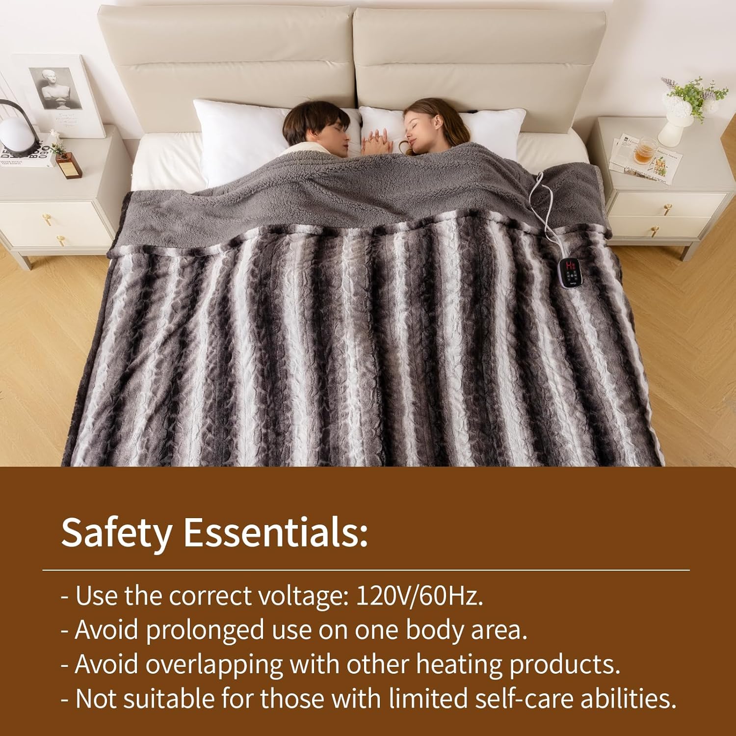 Bearhug Electric Blanket Full Size 77" x 84", 10 Heat Settings Heated Blanket, 1-12 Hour Auto Shut-Off, Faux Fur & Sherpa Dual-Sided Heating Blanket, Machine Washable, Gift-Ready Elegant Packaging