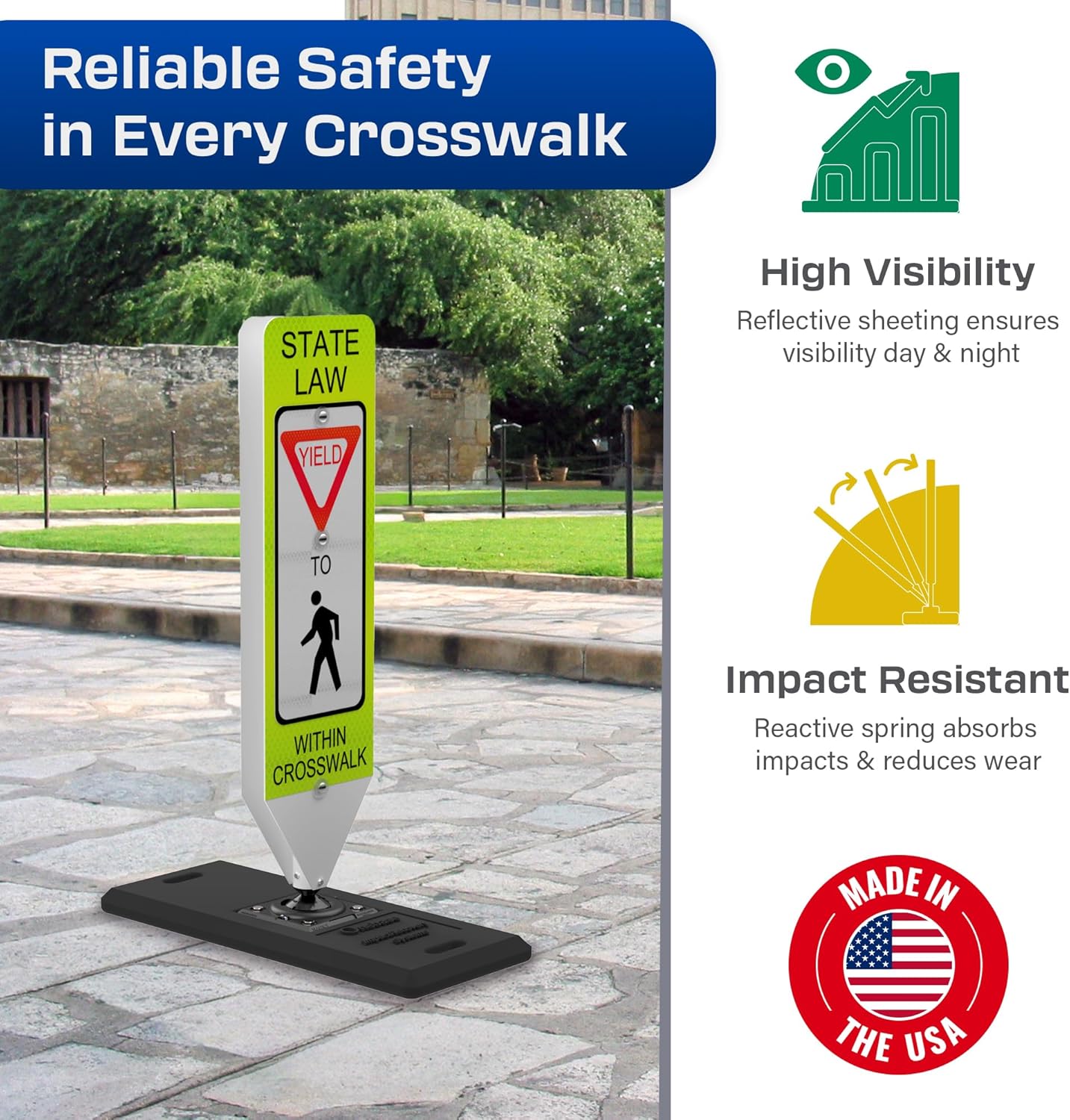 Impact Recovery - In-Street Pedestrian Crossing Signs - Street Sign - Road Safety Yield Sign with Portable Base
