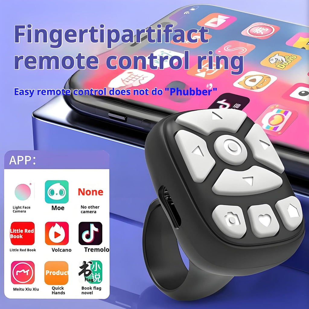Rechargeable Fingertip Wireless Bluetooth Remote Control Scrolling Ring, RC Page Turner Music Video Camera Shutter for iPhone Android (Pink)